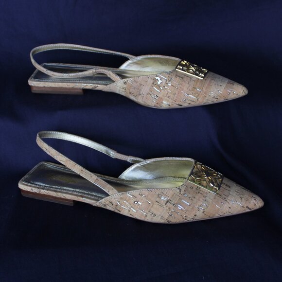 Lilly Pulitzer BRIT cork slingback gold buckle Ballet Flat slide shoe 10 $198 - Picture 5 of 11